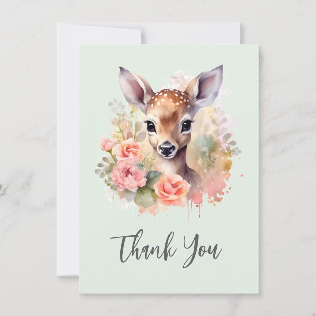Cute Deer Surrounded By Roses Thank You (Front)