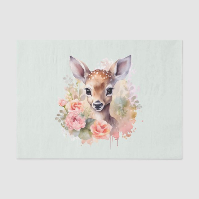 Cute Deer Surrounded By Roses Tissue Paper (Front)