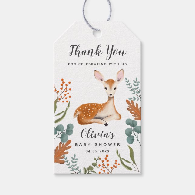 Cute Deer Theme Gender Neutral Fall Baby Shower Gift Tags (Front)