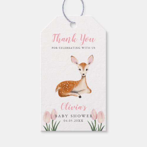 Cute Deer Theme Girls Baby Shower Gift Tags