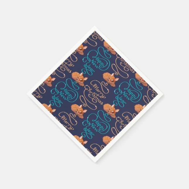Cute Deer Typography New Year Merry Christmas Napkins (Corner)