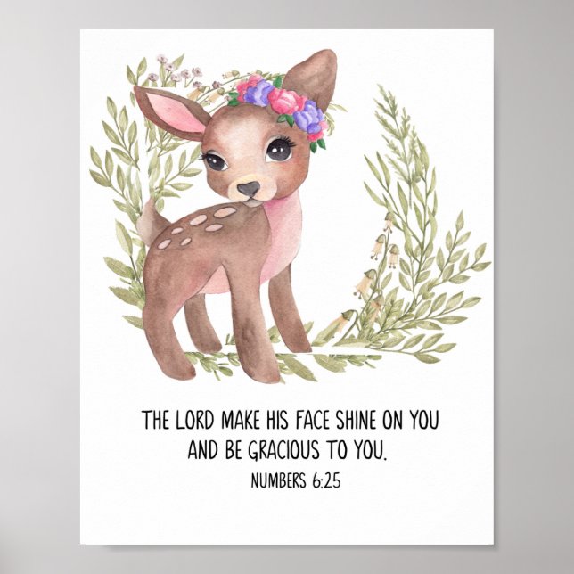 Cute Deer Wall Art, Bible Verse Nursery Poster (Front)
