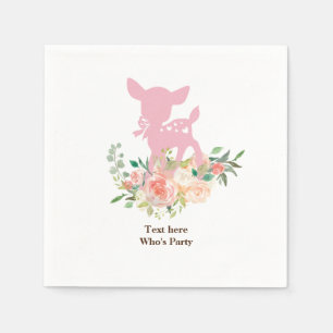 cute deer, watercolour flower, floral Paper Plate Napkins