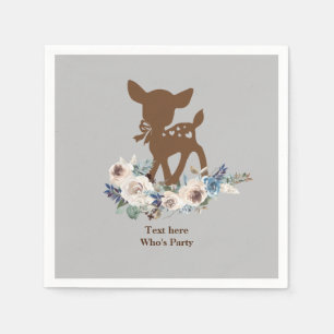 cute deer, watercolour flower, floral Paper Plate Napkins