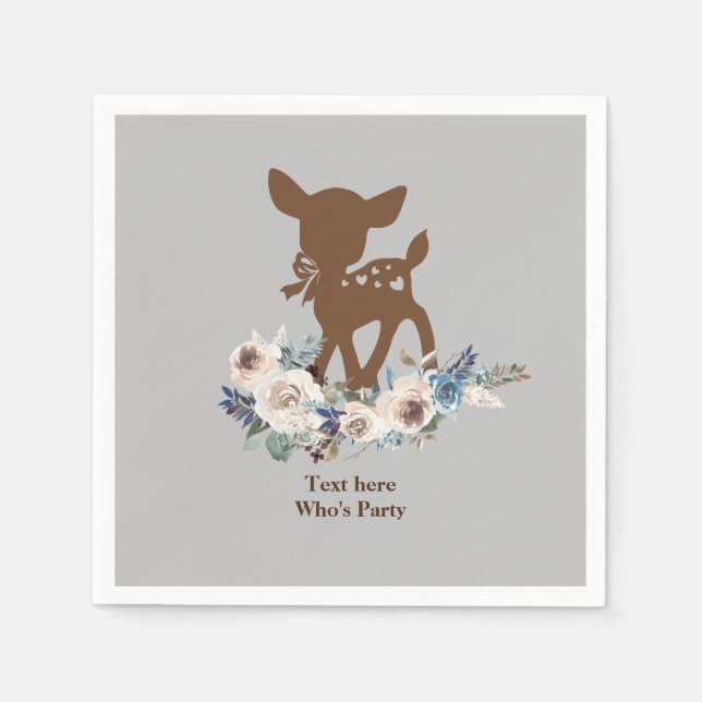 cute deer, watercolour flower, floral Paper Plate Napkins (Front)