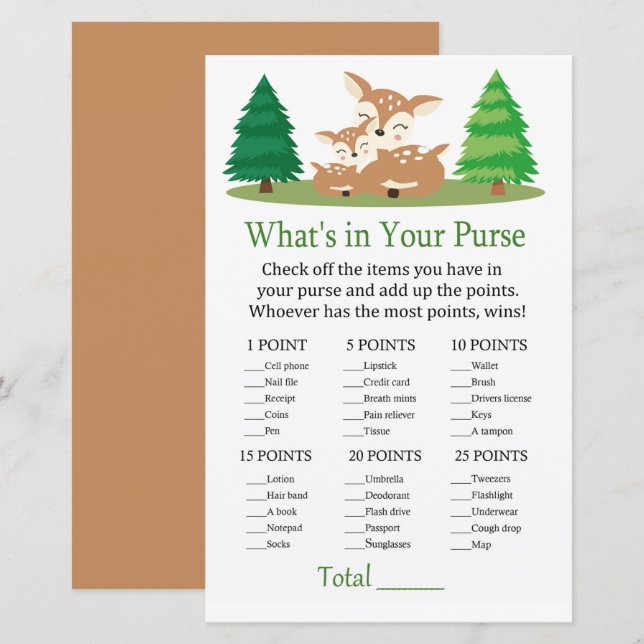 Cute Deer What's in your purse game (Front/Back)