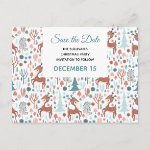 Cute Deer Whimsical Forest Pattern Save the Date Invitation Postcard