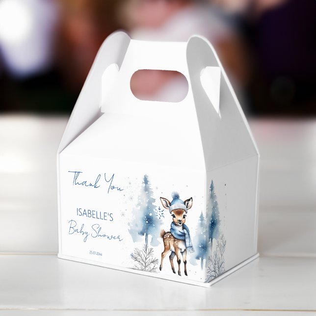 Cute deer Winter boys baby shower favor Boxes (Cute deer Winter boys baby shower Favor Box cute deer in blue winter hat scarf baby shower favor box)
