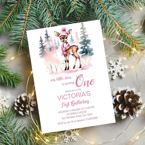 Cute deer Winter girls birthday template