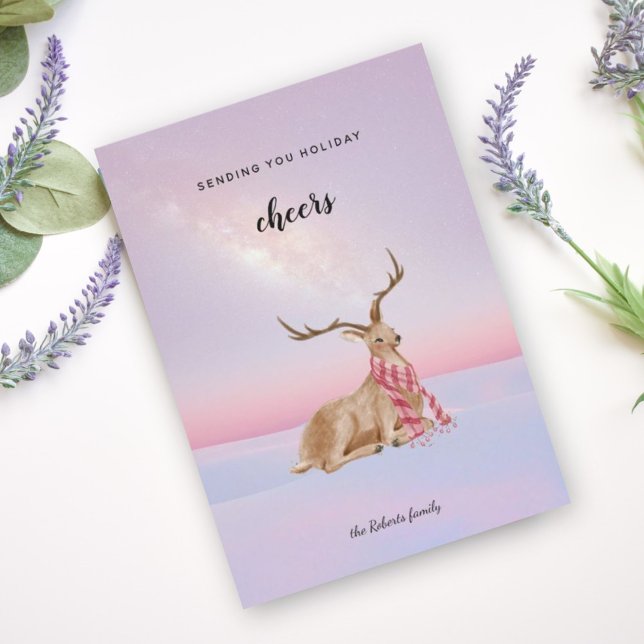 Cute deer winter snow dunes merry Christmas  Holiday Card (Creator Uploaded)
