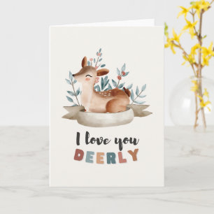 Cute Deer with flowers, I love you greeting card