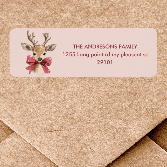 Cute Deer with Red Bow | Pink Christmas  Label (Creator Uploaded)