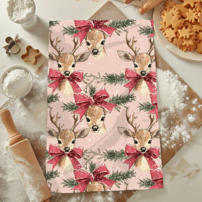 Cute Deer with Red Bow | Red Christmas  Kitchen Towel (Creator Uploaded)