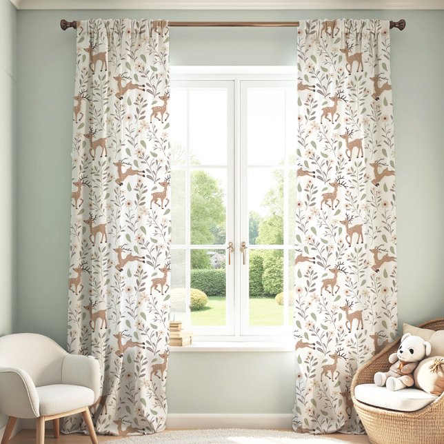 Cute Deer Woodland Neutral Nursery Kids Room Cream Blackout Curtains (Cute Deer Woodland Neutral Nursery Kids Room Cream Blackout Curtains)