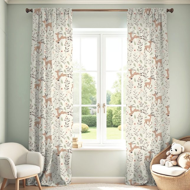 Cute Deer Woodland Neutral Nursery Kids Sage Green Blackout Curtains (Cute Deer Woodland Neutral Nursery Kids Sage Green Blackout Curtains)