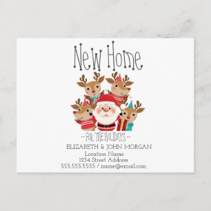 Cute Deers,Santa Claus Holidays New Address Announcement Postcard