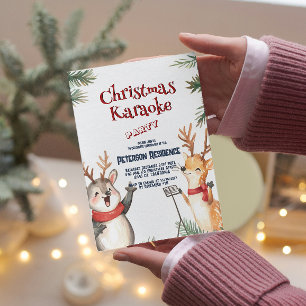 Cute Deers Singing Christmas Karaoke Party  Invitation