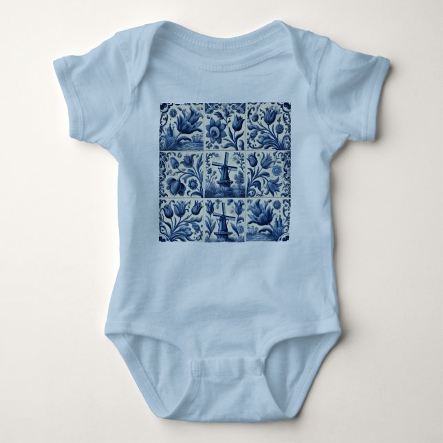 Cute Delft Tiles Baby Bodysuit (Front)