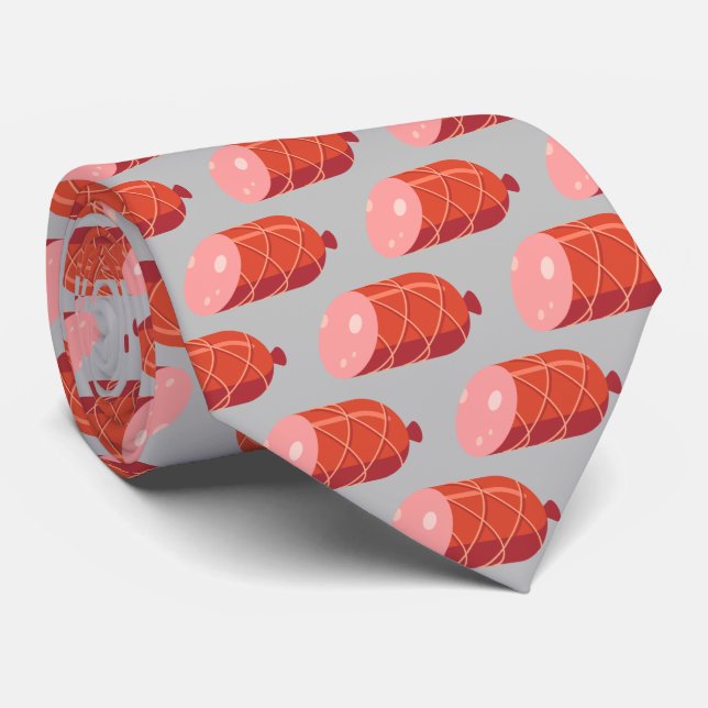 Cute deli salami tiled pattern food neck tie (Rolled)