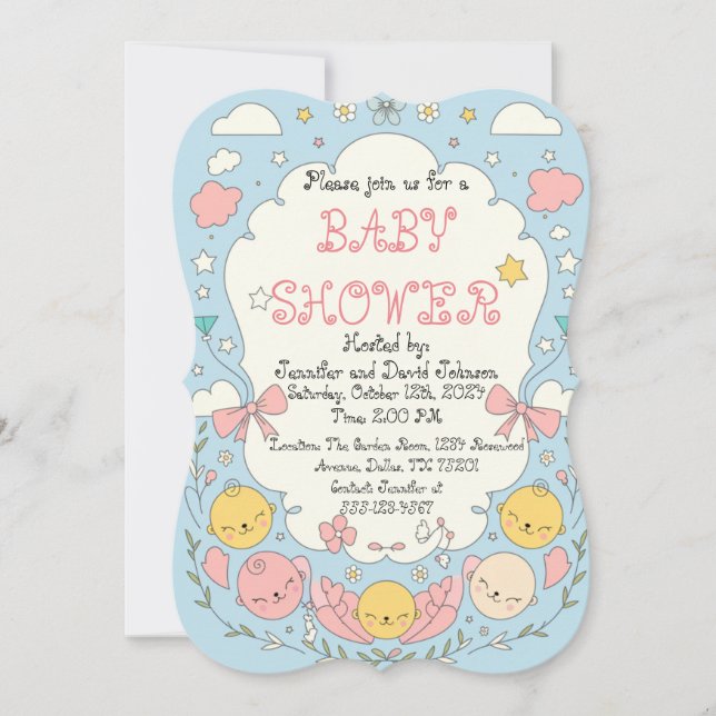 Cute Delicate Baby Shower Invitation (Front)