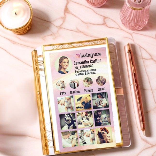 Cute delicate natural pink gradient insta grid business card (Trendy pink gradient background insta grid business card)