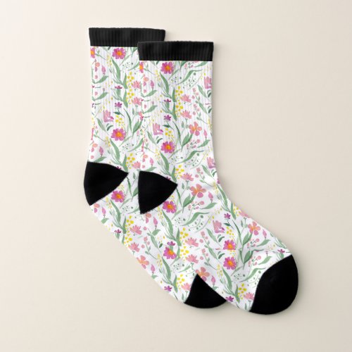 Cute Delicate Pastel watercolors flowers pattern Socks