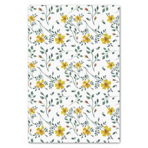 Cute Delicate Yellow Spring Flowers Pattern Tissue Paper