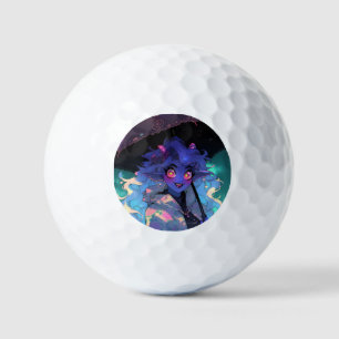 Cute Demon Anime Girl in the Rain Golf Balls