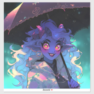 Cute Demon Anime Girl in the Rain Sticker