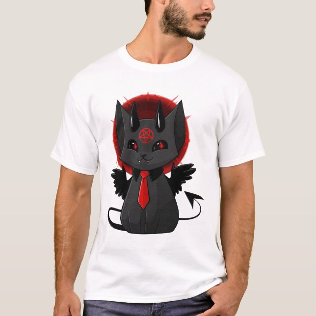 Cute Demon Cat Aesthetic T-Shirt Kawaii Goth Cat S (Front)