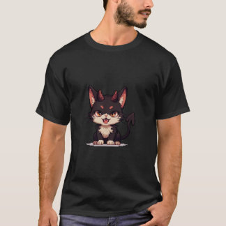 Cute Demon Cat Pixel Art – 8-Bit Devil Cat T-Shirt