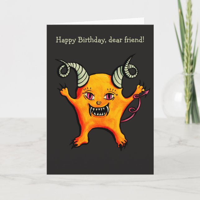 Cute Demon Character Birthday Card (Front)