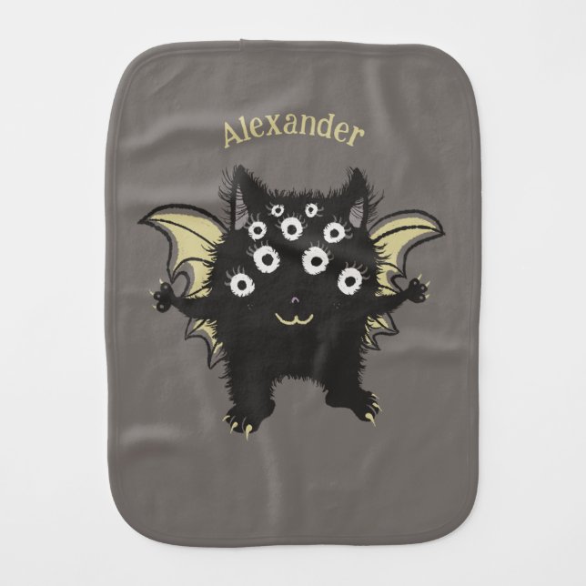Cute Demon Character - Kawaii Monster Kids Name Baby Burp Cloth (Front)