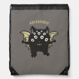 Cute Demon Character - Kawaii Monster Kids Name Drawstring Bag