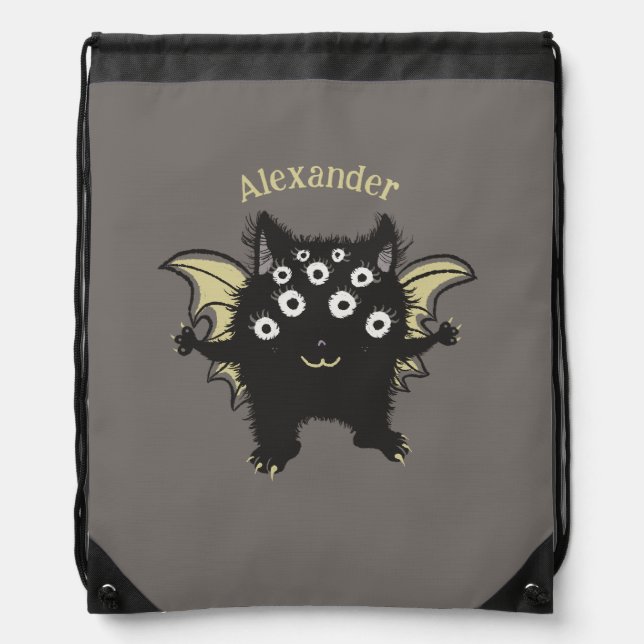 Cute Demon Character - Kawaii Monster Kids Name Drawstring Bag (Front)