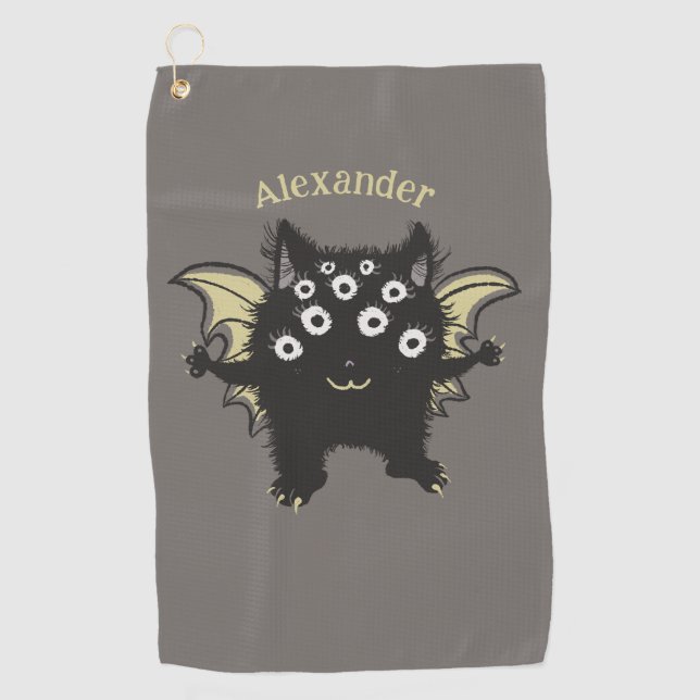 Cute Demon Character - Kawaii Monster Kids Name Golf Towel (Front)