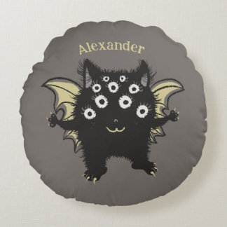 Cute Demon Character - Kawaii Monster Kids Name Round Pillow
