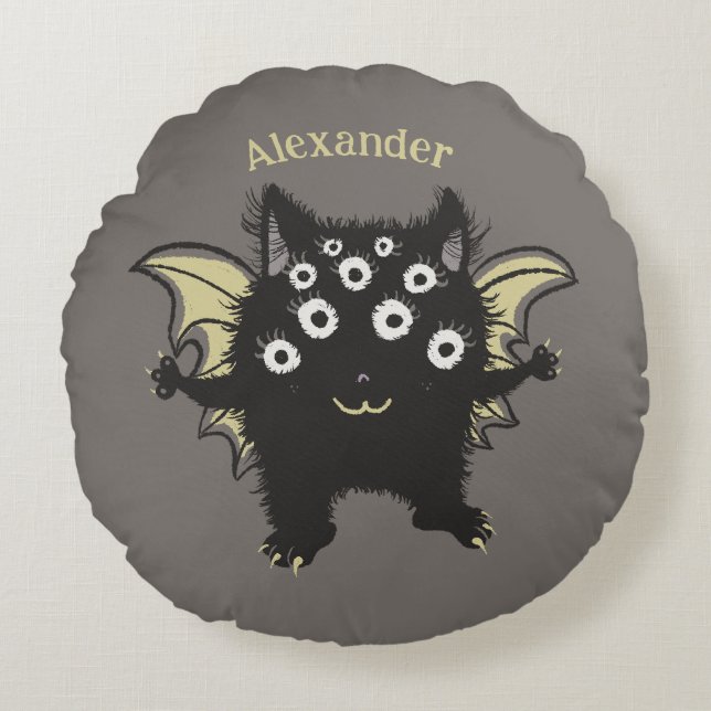 Cute Demon Character - Kawaii Monster Kids Name Round Pillow (Front)