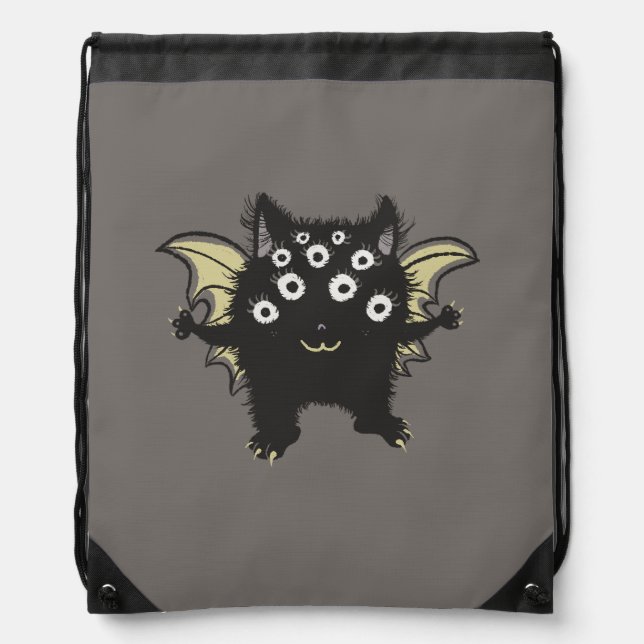 Cute Demon Character - Many Eyes Kawaii Monster Drawstring Bag (Front)