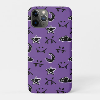 Cute Demon faces night moon star and cloud purple iPhone 11 Pro Case