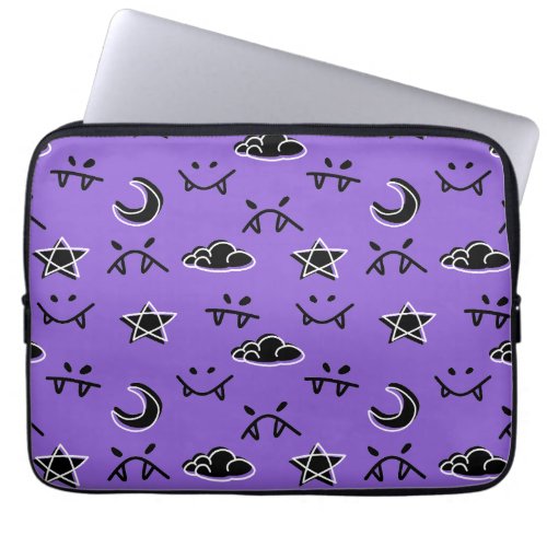Cute Demon faces night moon star and cloud purple Laptop Sleeve