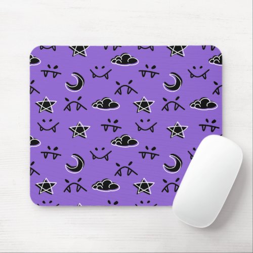 Cute Demon faces night moon star and cloud purple Mouse Pad