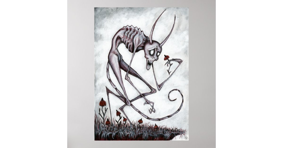 Cute Demon With Flower Acrylic Painting Poster Zazzle Com