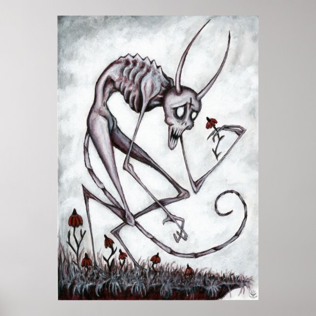 Cute demon with flower acrylic painting poster (Front)