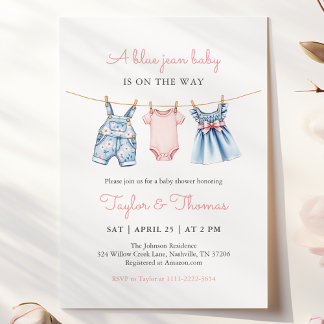 Cute Denim Blue Jean Girl Baby Shower Invitation