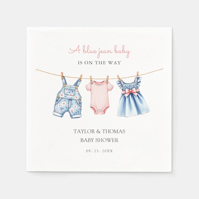 Cute Denim Blue Jean Girl Baby Shower Napkins (Front)