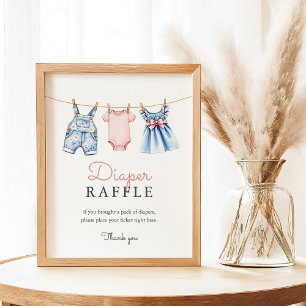 Cute Denim Blue Jean Girl Diaper Raffle Game Poster