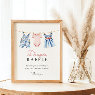 Cute Denim Blue Jean Girl Diaper Raffle Game Poster