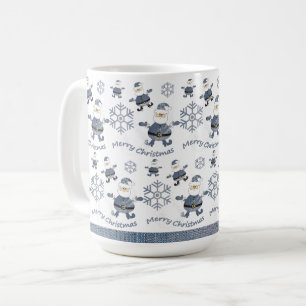 Cute Denim Christmas Santa Pattern Coffee Mug