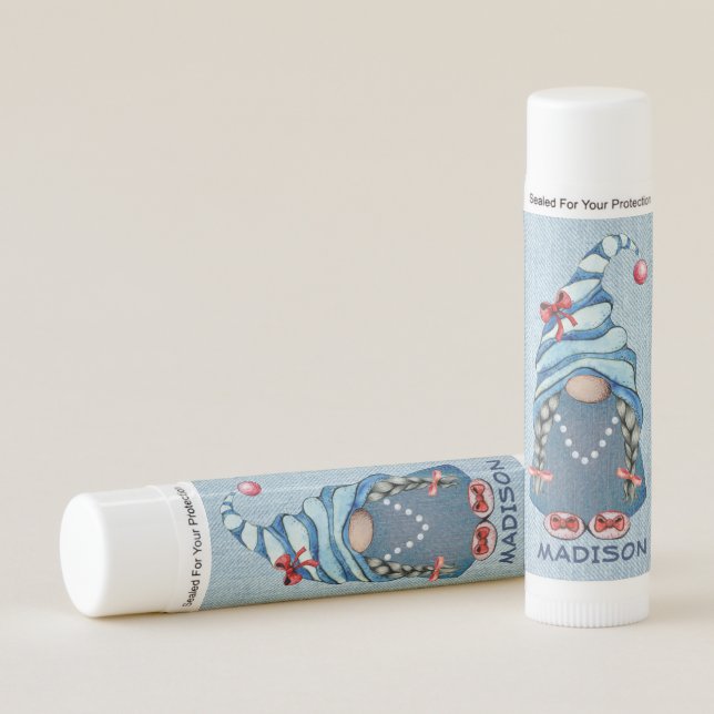 Cute Denim Gnome Lip Balm (Front)